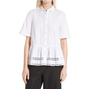 Kate Spade Broome Street White Cotton Peplum Top Short Sleeves size M- NWT